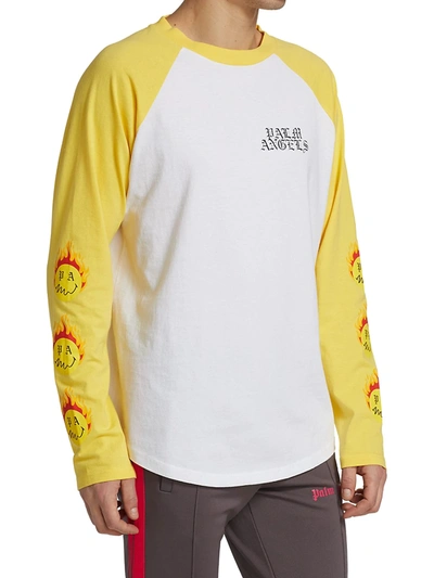 Shop Palm Angels Burning Head Long-sleeve T-shirt In White Yellow