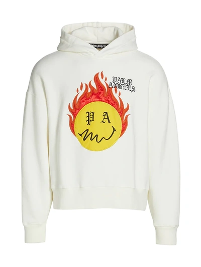Shop Palm Angels Men's Burning Head Hoodie In White Yellow
