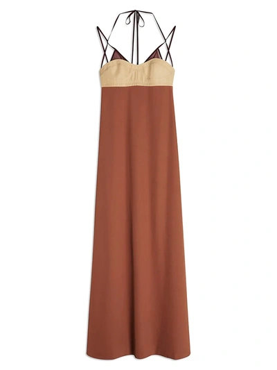 Shop Victoria Beckham Double Layer Cami Maxi Dress In Dark Tan