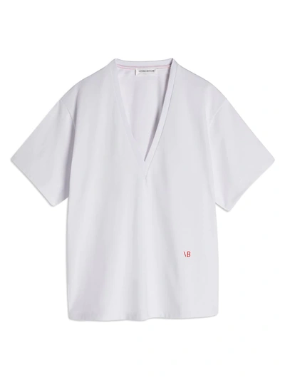 Shop Victoria Beckham Heavy Weight V-neck Oversized T-shirt In Optic White