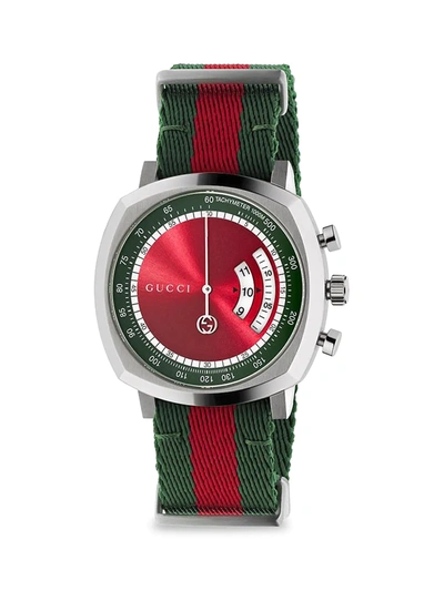 Shop Gucci Men's Web Stripe Nylon-strap Watch In Red With Green