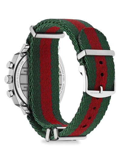 Shop Gucci Men's Web Stripe Nylon-strap Watch In Red With Green