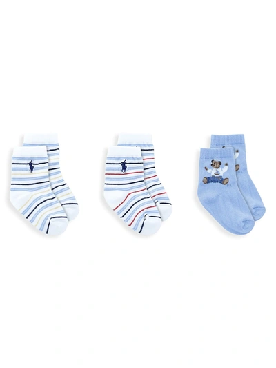 Shop Ralph Lauren Baby's 3-pack Sailboat Bear Crew Socks In Neutral