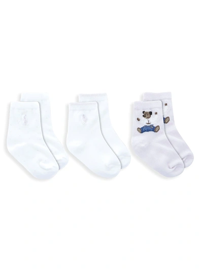 Shop Ralph Lauren Baby's 3-pack Bear Crew Socks In Neutral