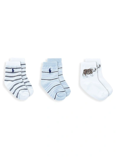 Shop Ralph Lauren Baby's 3-pack Bulldog Crew Socks In White Assorted