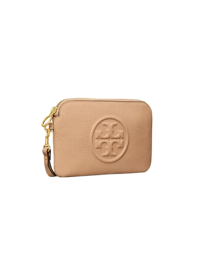 Shop Tory Burch Perry Bombé Leather Wristlet In Beige
