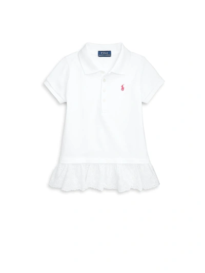 Shop Ralph Lauren Little Girl's Lace-trimmed Polo Shirt In White