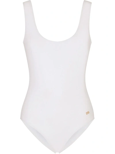 Shop Dolce & Gabbana Logo-tag Scoop-back Swimsuit In White