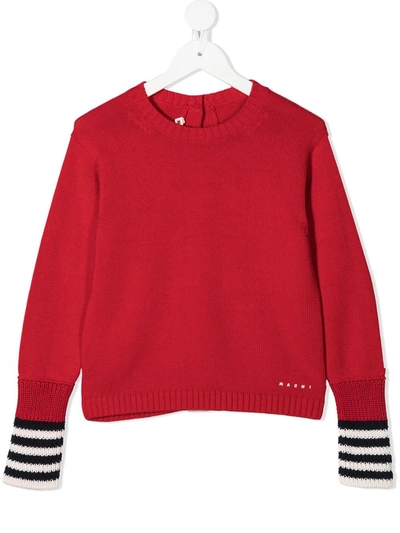 Marni Kids Button Sweater In Red In Red