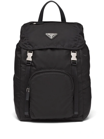 Shop Prada Triangle-logo Nylon Backpack In Black