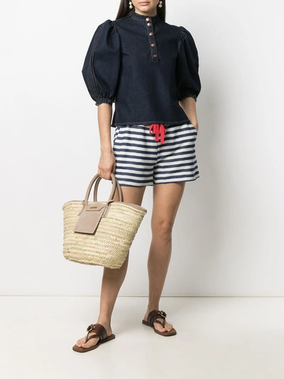 Shop Semicouture Evelyne Striped Shorts In Blue