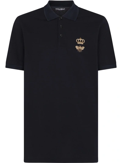 Shop Dolce & Gabbana Embroidered Piqué Polo Shirt In Blue