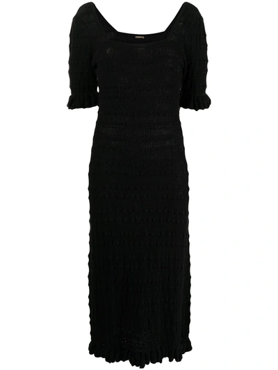 Shop Adam Lippes Ribbed Ruffle-trimmed Cotton Dress In Black
