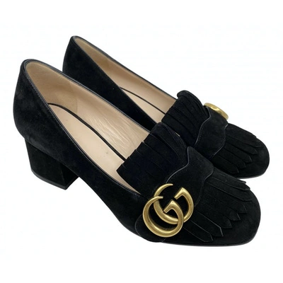 Pre-owned Gucci Marmont Black Suede Heels