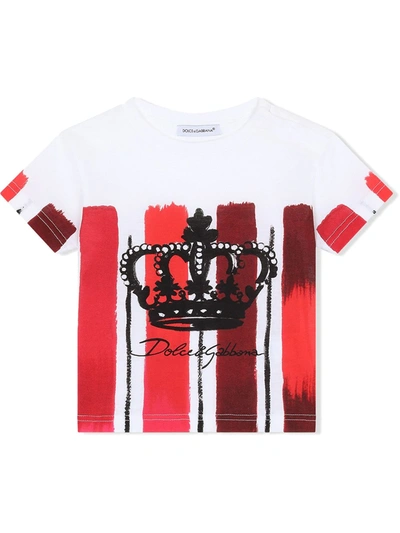 Shop Dolce & Gabbana Vertical-stripe Logo-print T-shirt In White