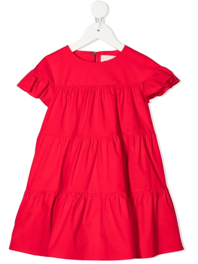 Shop Touriste Gathered Ruffle Dress In Red