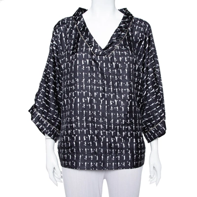 Pre-owned Max Mara Monochrome Printed Oversized Sleeve Top L In Black