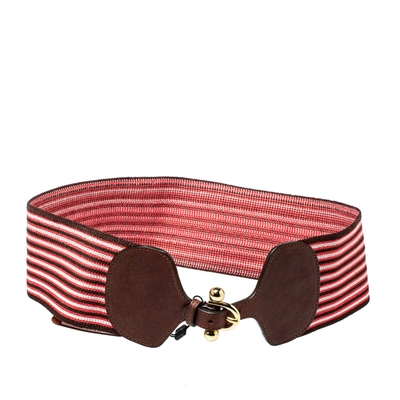 Pre-owned Missoni Tricolor Garter And Leather Wide Stretch Belt 80cm In Multicolor