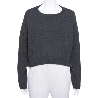 Pre-owned Brunello Cucinelli Dark Grey Cashmere Crop Sweater Xxl