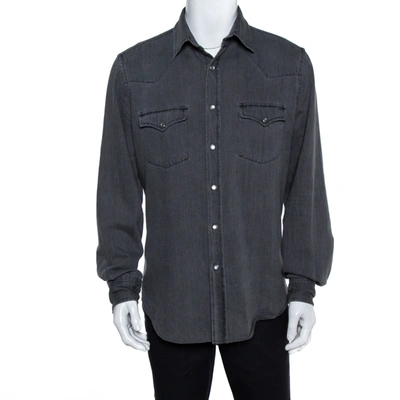Pre-owned Tom Ford Grey Denim Button Front Long Sleeve Shirt Xl