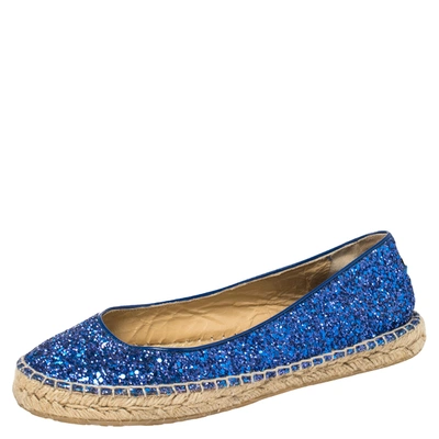 Pre-owned Jimmy Choo Blue Glitter And Patent Leather Espadrilles Size 38.5