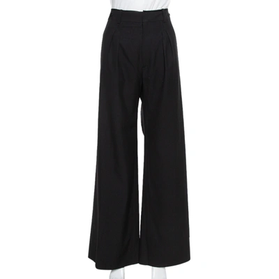 Pre-owned Balenciaga Black Wool High Waist Wide Leg Trousers L