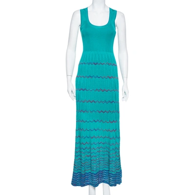 Pre-owned M Missoni Blue Knit Sleeveless Maxi Dress S