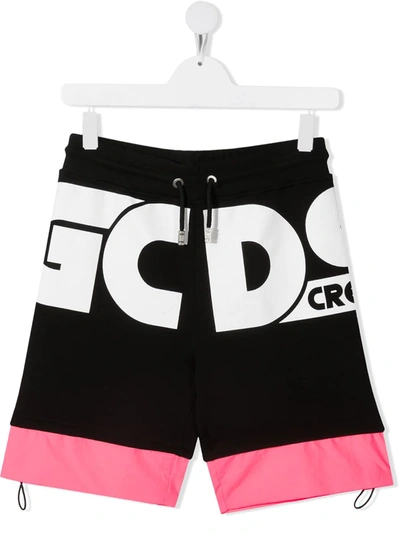 Shop Gcds Teen Logo-print Colour-block Shorts In Black
