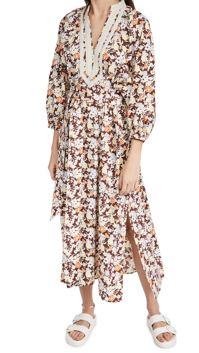 Shop Tory Burch Printed Puffed Sleeve Tunic Dress In Reverie