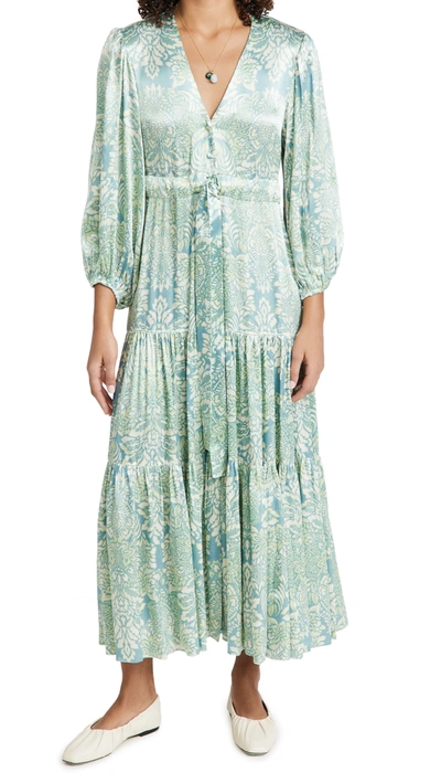 Shop Alexis Fortunia Long Dress In Blue Damask