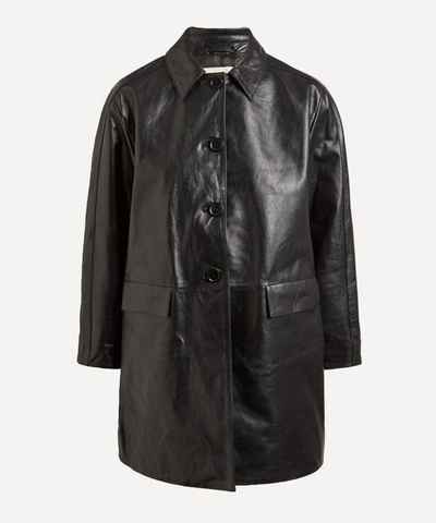 Shop Alexa Chung Mulholland Leather Overcoat In Black