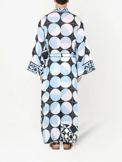 Shop Dolce & Gabbana Majolica Print Linen Robe In Blue