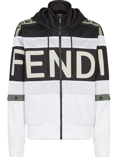 Shop Fendi Logo-print Zip-up Hoodie In White
