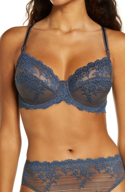 Shop Wacoal Lace Underwire Bra In Nine Iron/ensign Blue