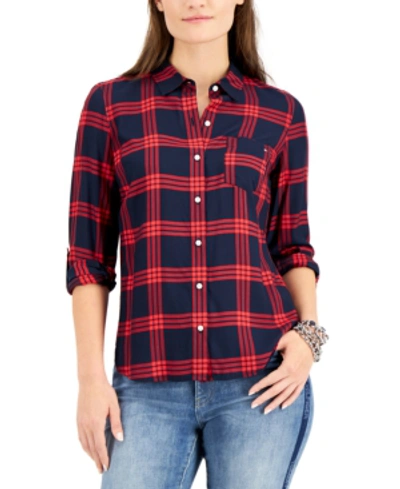Shop Tommy Hilfiger Plaid Utility Shirt, Created For Macy's In Sky Captain Multi