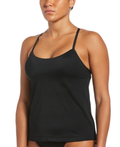 Shop Nike Essential Layered Tankini Top In Black