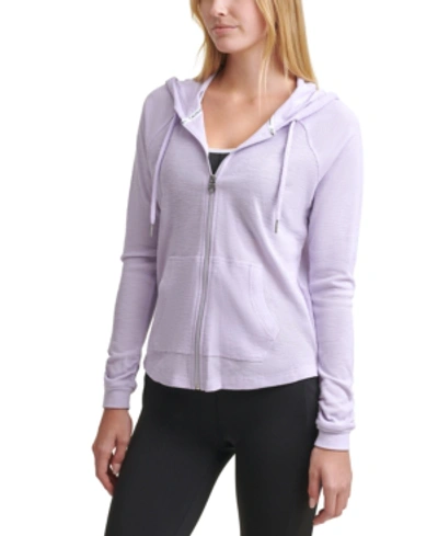 Shop Calvin Klein Performance Waffle-knit Zip Hoodie In Orchid