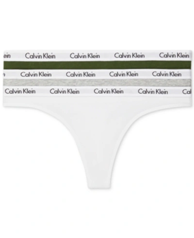 Shop Calvin Klein Carousel Cotton 3-pack Thong Underwear Qd3587 In White/duffel Bag/grey Heather
