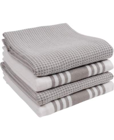 Kaf Home Madison Waffle Kitchen Towel, Set Of 4 In Open Gray