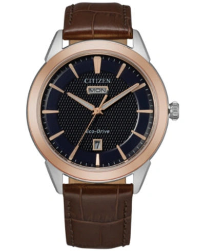 Shop Citizen Eco-drive Men's Corso Brown Leather Strap Watch 40mm In Rose Gold