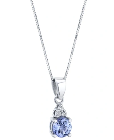 Shop Macy's Tanzanite (5/8 Ct. T.w.) & Diamond Accent 18" Pendant Necklace In 14k White Gold In Blue