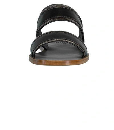 Shop Brunello Cucinelli Black Strap Flat Sandal