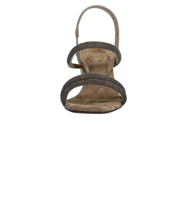 Shop Brunello Cucinelli Monili And Suede Wedge Sandal In Military