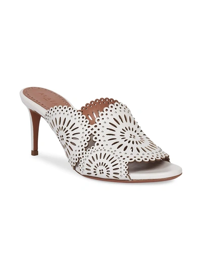 Shop Alaïa Women's Perforated Leather Mules In White