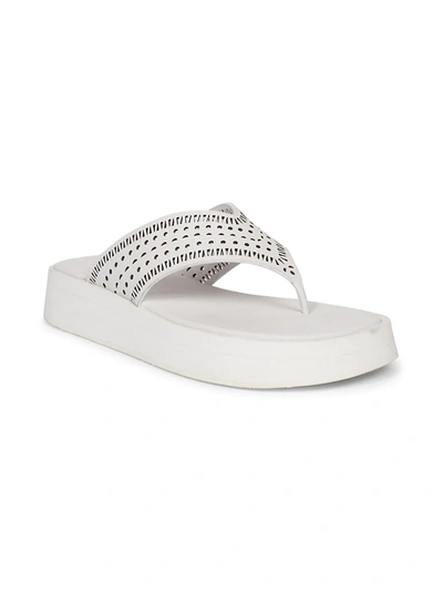 Shop Alaïa Perforated Leather Platform Thong Sandals In White