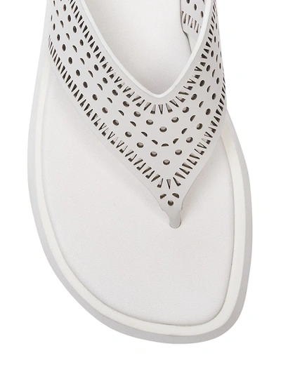 Shop Alaïa Perforated Leather Platform Thong Sandals In White