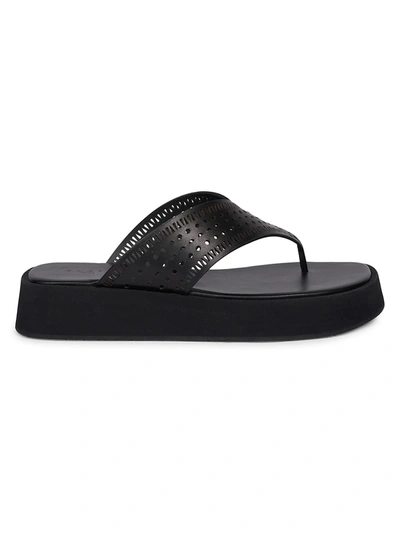 Shop Alaïa Perforated Leather Platform Thong Sandals In Noir