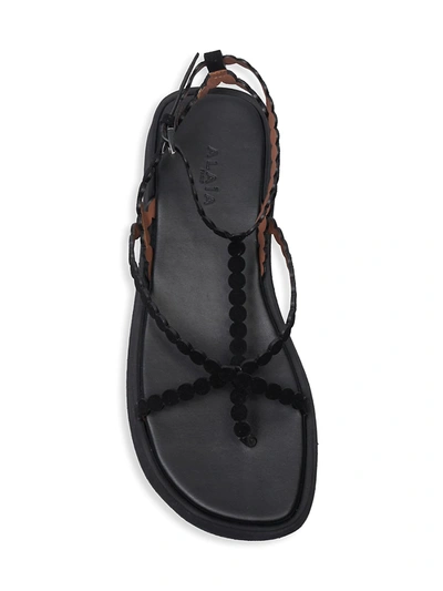 Shop Alaïa Leather Flatform Sandals In Noir
