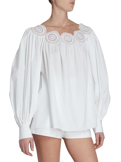 Shop Alaïa Women's Embroidered Medallion Poplin Blouse In Blanc