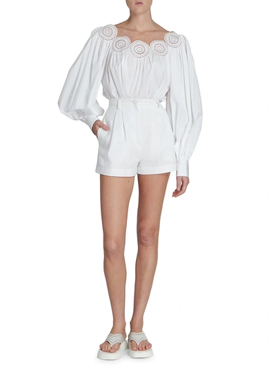 Shop Alaïa Women's Embroidered Medallion Poplin Blouse In Blanc